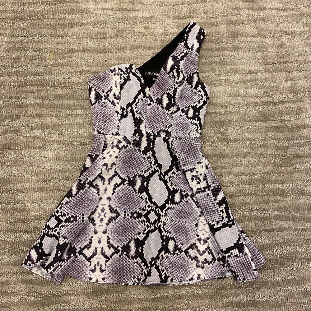 NBD one shoulder snakeskin dress